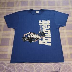 Vintage 80s 90s Mario Andretti Indy Car Racing T Shirt Formula 1 Rare Blue XL